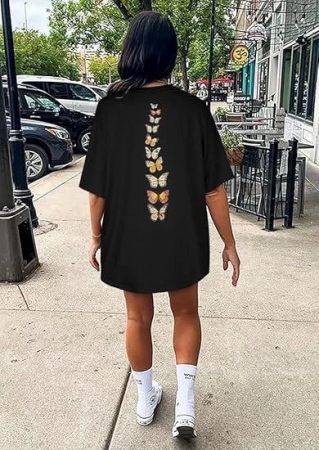 Bisiklet Yaka Baskılı T-shirt - Siyah - 4
