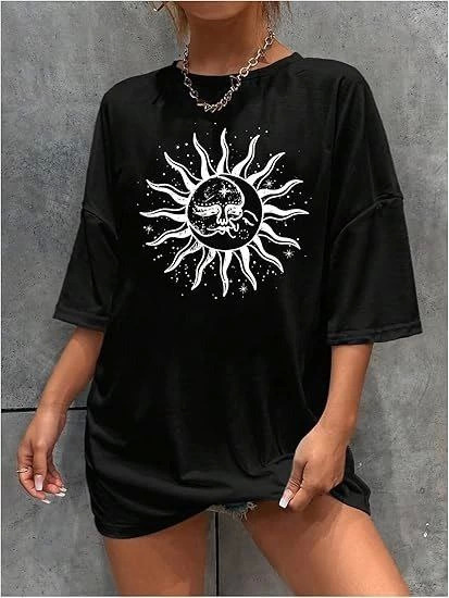 Bisiklet Yaka Baskılı T-shirt - Siyah - 1