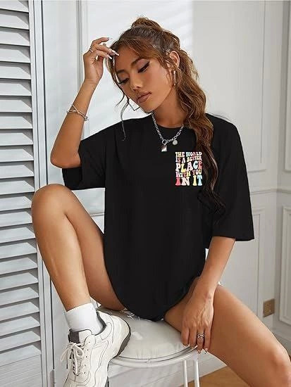 Bisiklet Yaka Baskılı T-shirt - Siyah - 1