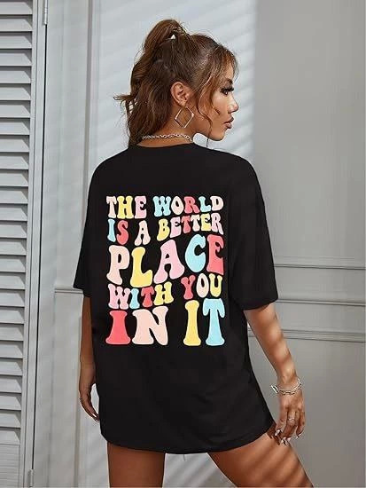 Bisiklet Yaka Baskılı T-shirt - Siyah - 2