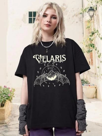 Bisiklet Yaka Baskılı T-shirt - Siyah - 3