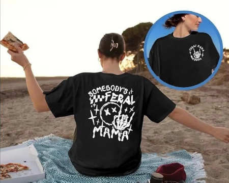 Bisiklet Yaka Baskılı T-shirt - Siyah - 1