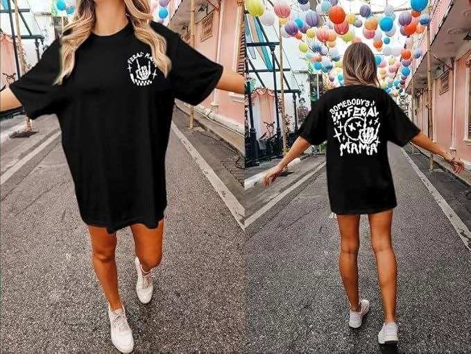 Bisiklet Yaka Baskılı T-shirt - Siyah - 4