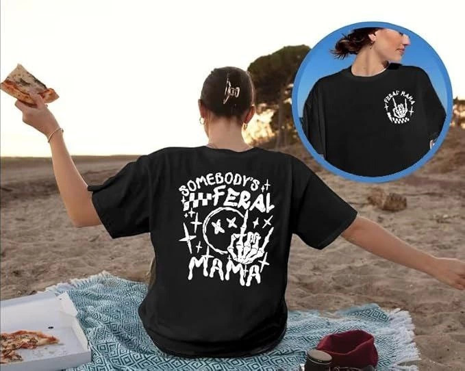 Bisiklet Yaka Baskılı T-shirt - Siyah - 1