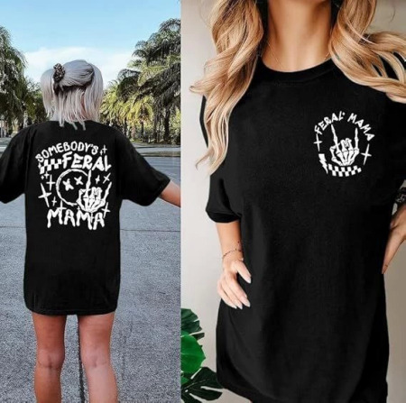 Bisiklet Yaka Baskılı T-shirt - Siyah - 2
