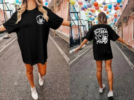 Bisiklet Yaka Baskılı T-shirt - Siyah - 4
