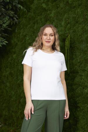 Bisiklet Yaka Büyük Beden Beyaz Tişört - RMG