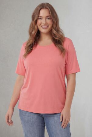 Bisiklet Yaka Büyük Beden Tişört Pembe - RMG