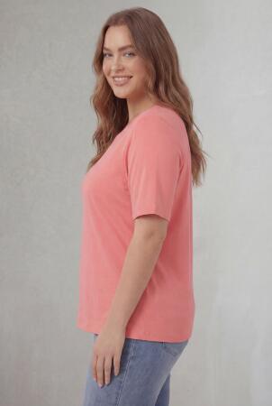 Bisiklet Yaka Büyük Beden Tişört Pembe - RMG (1)