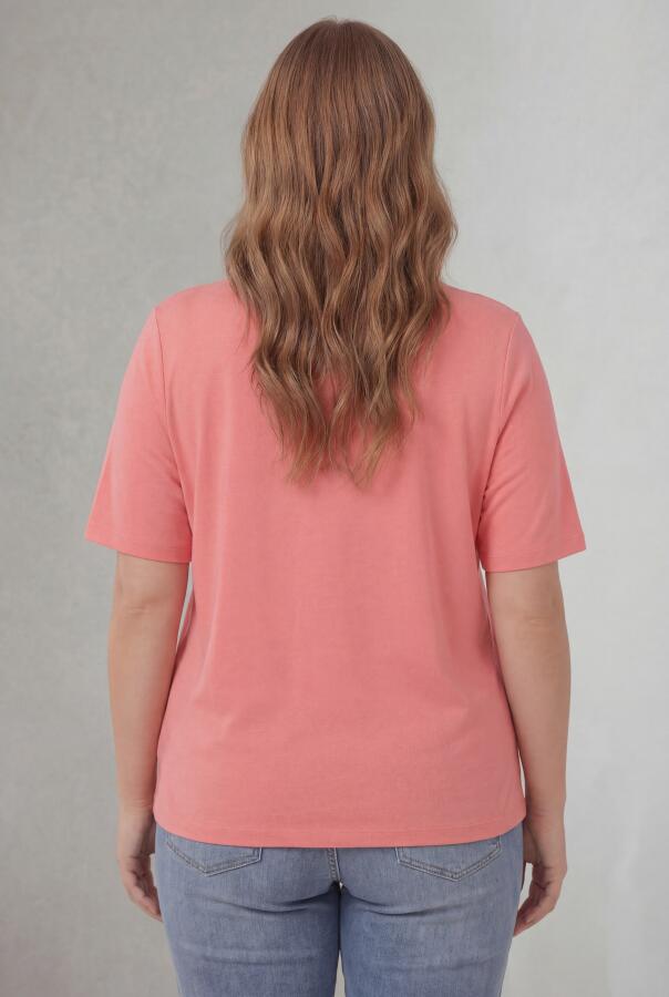 Bisiklet Yaka Büyük Beden Tişört Pembe - 4