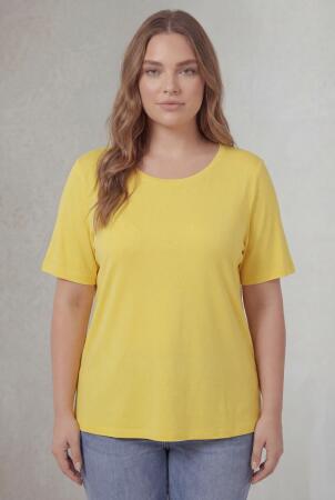 Bisiklet Yaka Büyük Beden Tişört Sarı - RMG