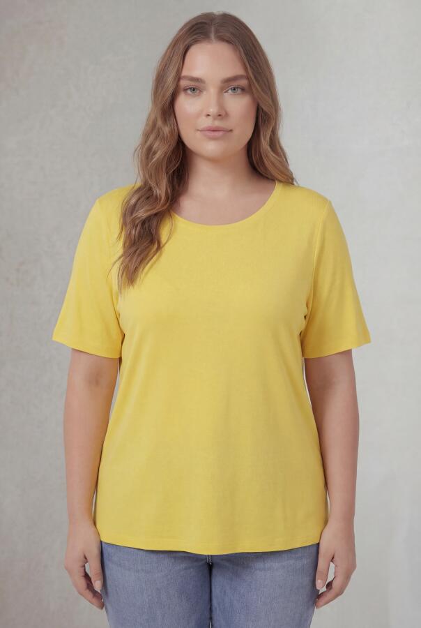 Bisiklet Yaka Büyük Beden Tişört Sarı - 1