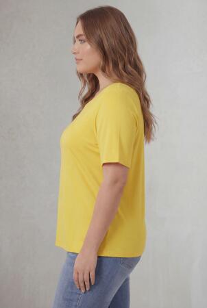 Bisiklet Yaka Büyük Beden Tişört Sarı - RMG (1)