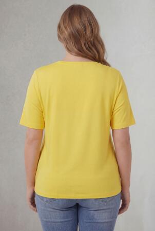 Bisiklet Yaka Büyük Beden Tişört Sarı - 3