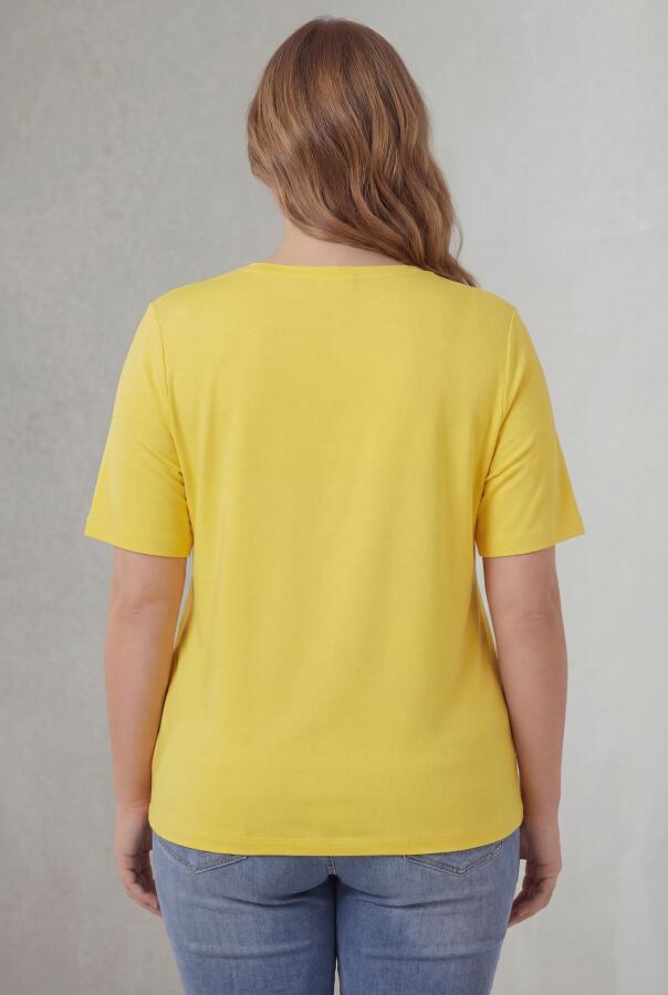 Bisiklet Yaka Büyük Beden Tişört Sarı - 3