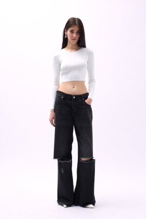 Bisiklet Yaka Dokulu Crop - 2