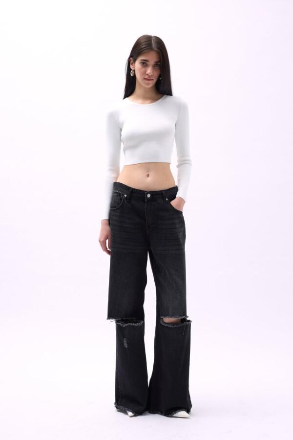 Bisiklet Yaka Dokulu Crop - 2