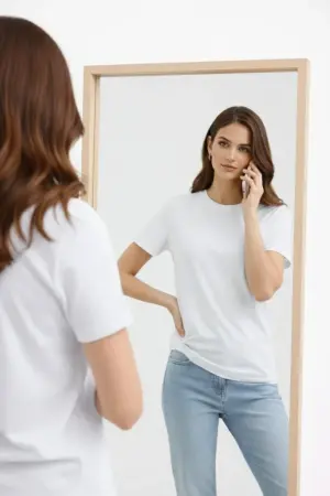Bisiklet Yaka Tişört Regular Kalıp Basic Pamuklu Günlük Kullanım T-shirt - Beyaz - 2