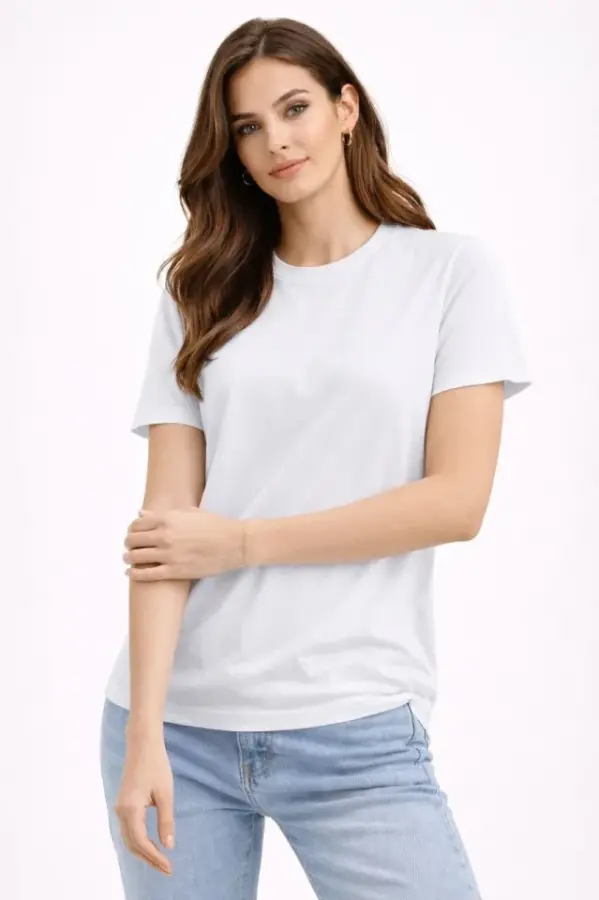 Bisiklet Yaka Tişört Regular Kalıp Basic Pamuklu Günlük Kullanım T-shirt - Beyaz - 3