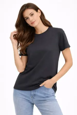 Bisiklet Yaka Tişört Regular Kalıp Basic Pamuklu Günlük Kullanım T-shirt - Füme - 1