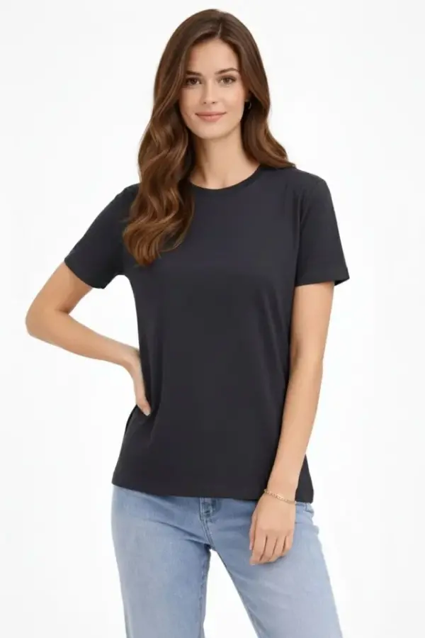 Bisiklet Yaka Tişört Regular Kalıp Basic Pamuklu Günlük Kullanım T-shirt - Füme - 2