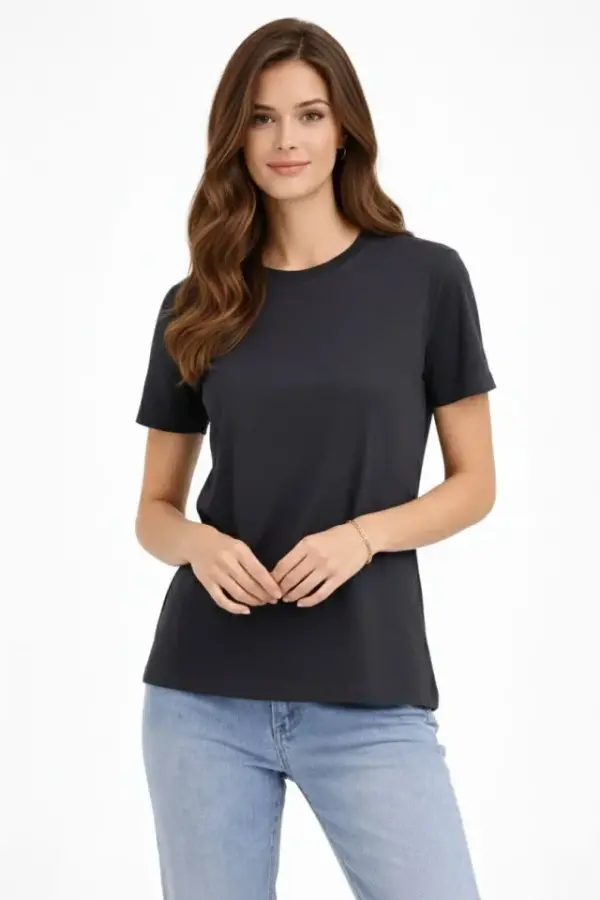 Bisiklet Yaka Tişört Regular Kalıp Basic Pamuklu Günlük Kullanım T-shirt - Füme - 3