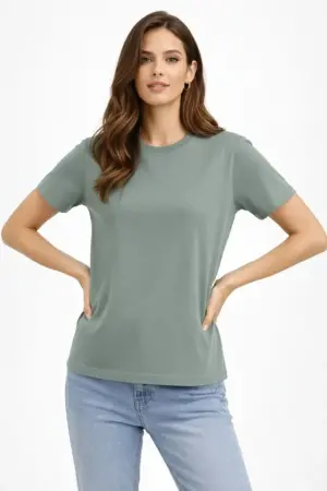 Bisiklet Yaka Tişört Regular Kalıp Basic Pamuklu Günlük Kullanım T-shirt - Mint Yeşili - 2