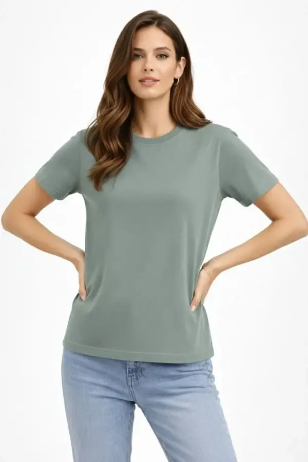 Bisiklet Yaka Tişört Regular Kalıp Basic Pamuklu Günlük Kullanım T-shirt - Mint Yeşili - 2