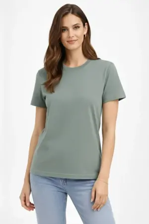 Bisiklet Yaka Tişört Regular Kalıp Basic Pamuklu Günlük Kullanım T-shirt - Mint Yeşili - 4