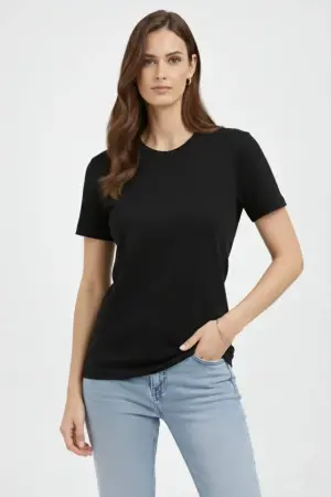 Bisiklet Yaka Tişört Regular Kalıp Basic Pamuklu Günlük Kullanım T-shirt - Siyah - 1