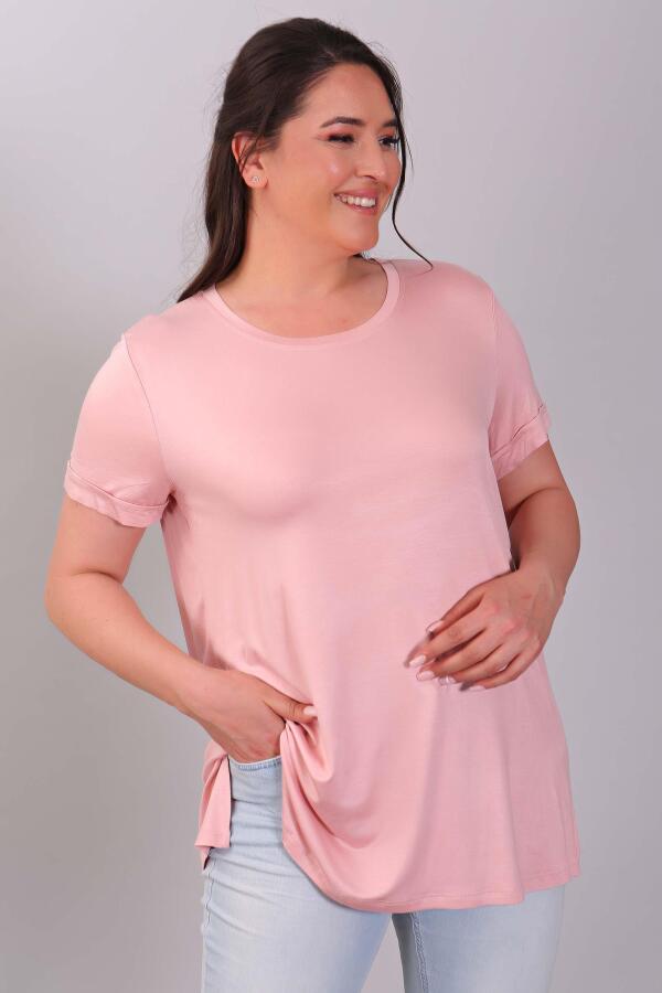 Bisiklet Yakalı Basic Pudra Bluz - 1
