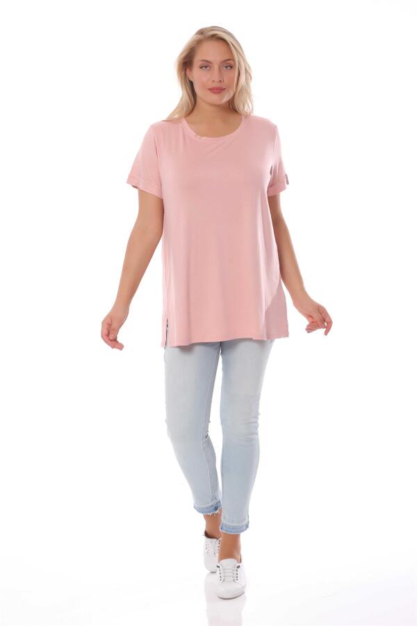 Bisiklet Yakalı Basic Pudra Bluz - 5