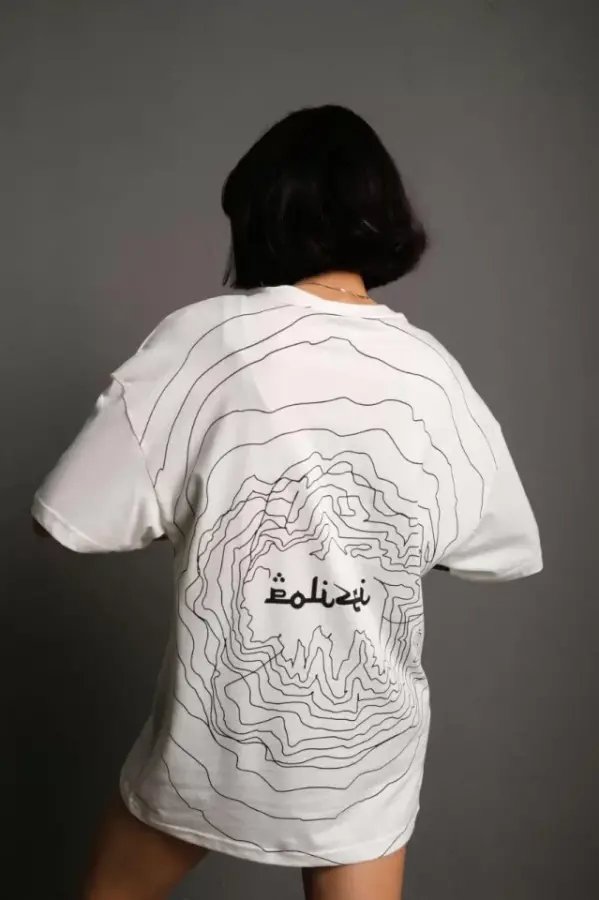 Bisiklet Yakalı Sırt Baskılı Oversize T-Shirt - Beyaz - 1