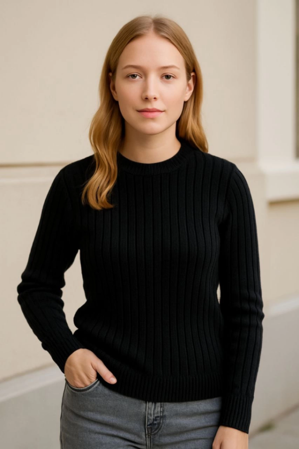 Bisiklet Yuvarlak Yaka Triko Kazak Pamuklu Kalın Fitilli Dokuma, Regular Fit Uzun Kollu Kışlık Model - Siyah - 1