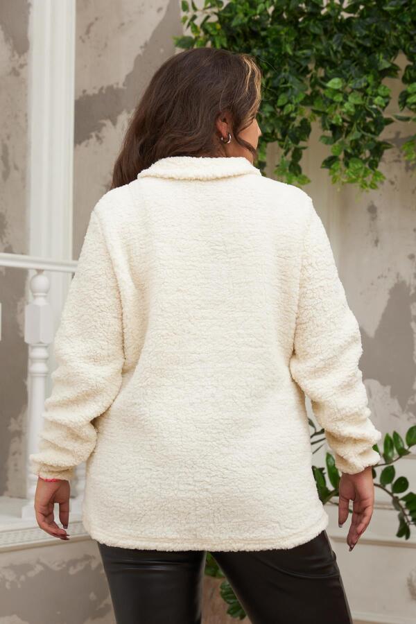 Biye Detaylı Büyük Beden Krem Kıvırcık Sweatshirt - 4