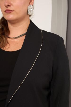 Biye Taş Detaylı Büyük Beden Ceket Siyah - 2