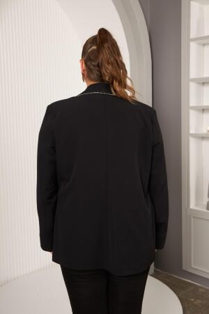 Biye Taş Detaylı Büyük Beden Ceket Siyah - 7