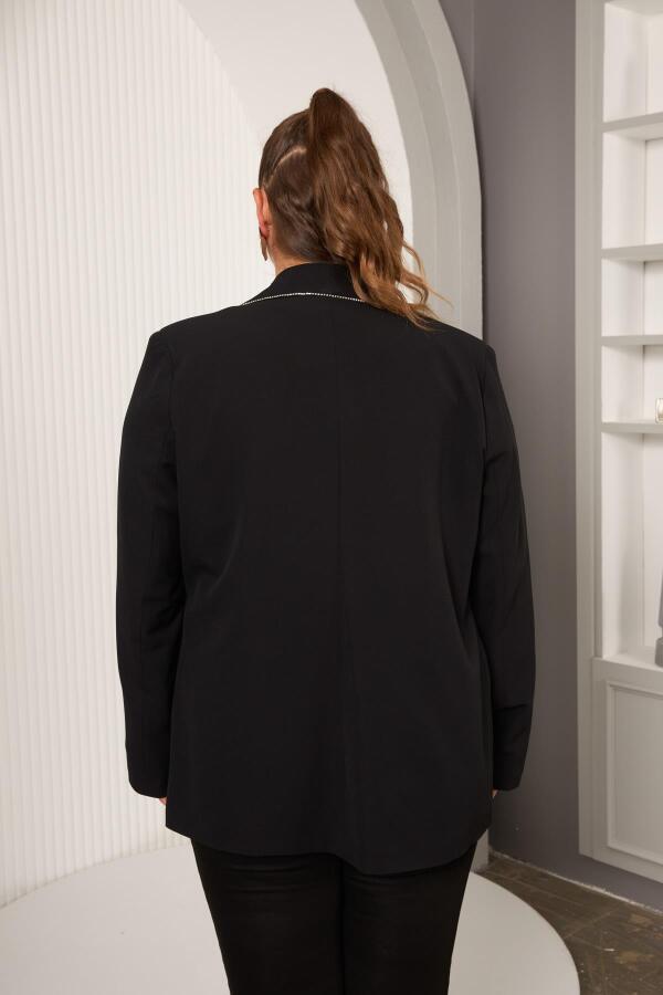 Biye Taş Detaylı Büyük Beden Ceket Siyah - 7