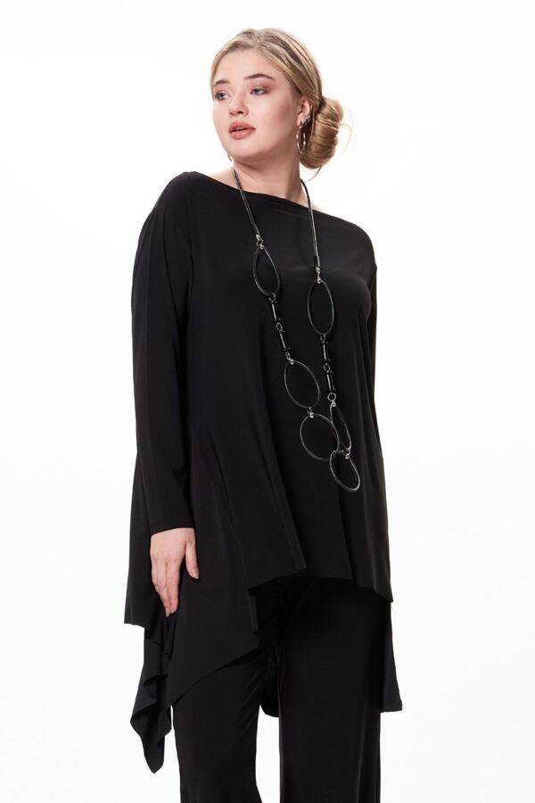 Boat Neck Asymmetrical Plus Size Sandy Tunic Black - 1