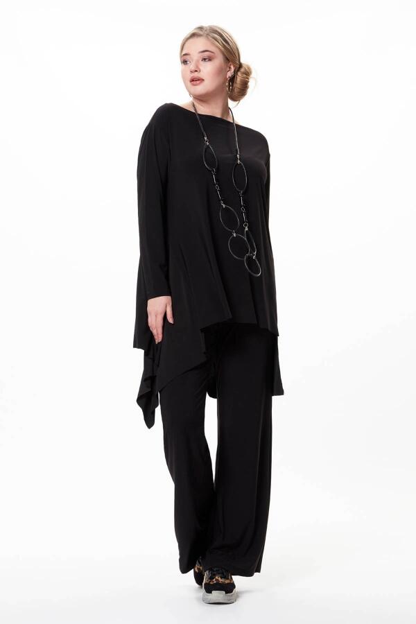 Boat Neck Asymmetrical Plus Size Sandy Tunic Black - 2