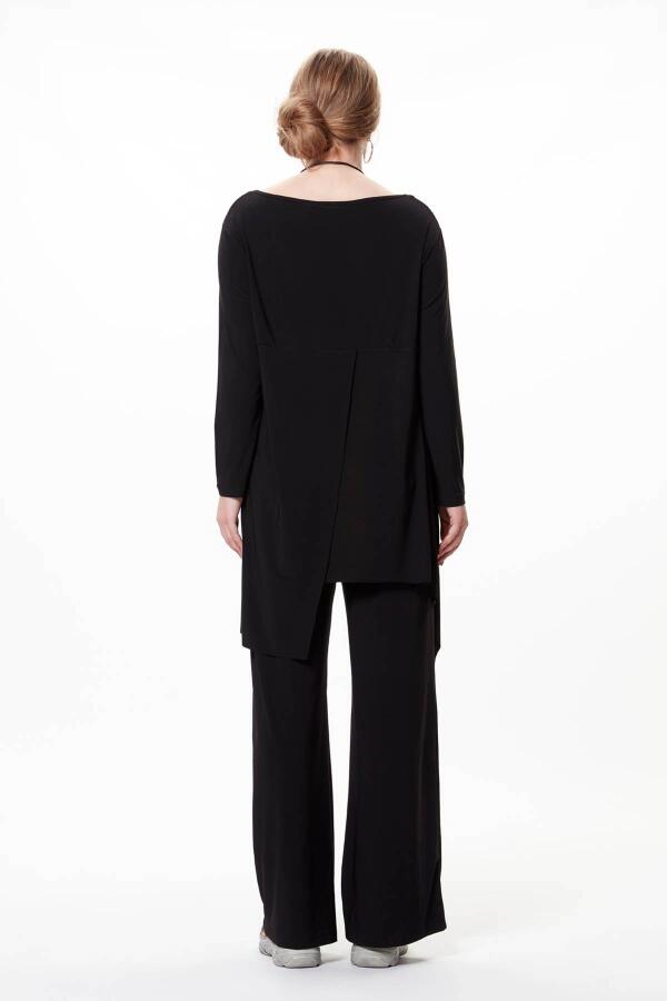 Boat Neck Asymmetrical Plus Size Sandy Tunic Black - 3