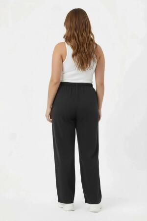 Bol Paça Büyük Beden Beli Lastikli Füme Pantolon - 4