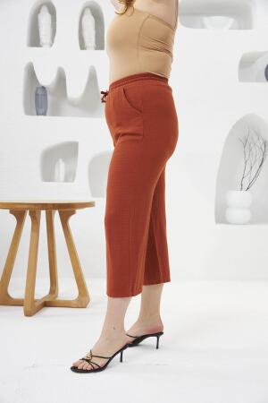Bol Paça Büyük Beden Pamuklu Pantolon Kapri Kiremit - RMG (1)