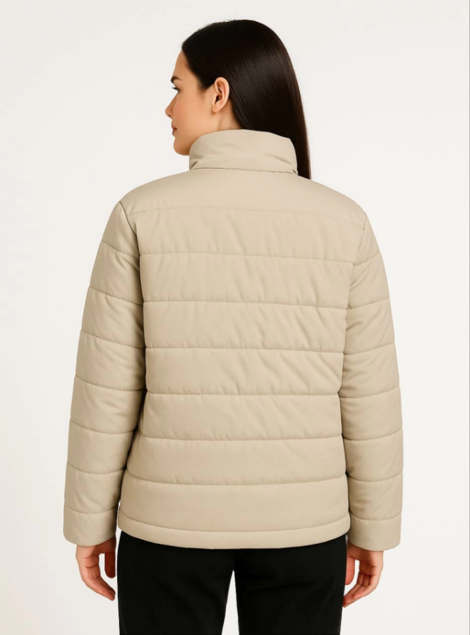 Bomber Mont Ceket – Su İtici Kumaş, Kapitone Astarlı, Fermuarlı, Kışlık - Bej - 2