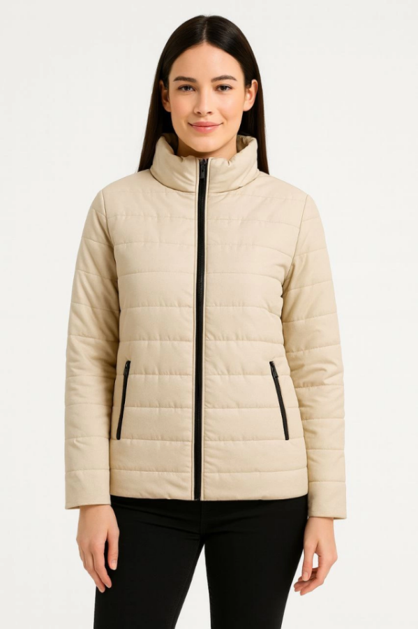 Bomber Mont Ceket – Su İtici Kumaş, Kapitone Astarlı, Fermuarlı, Kışlık - Bej - 3