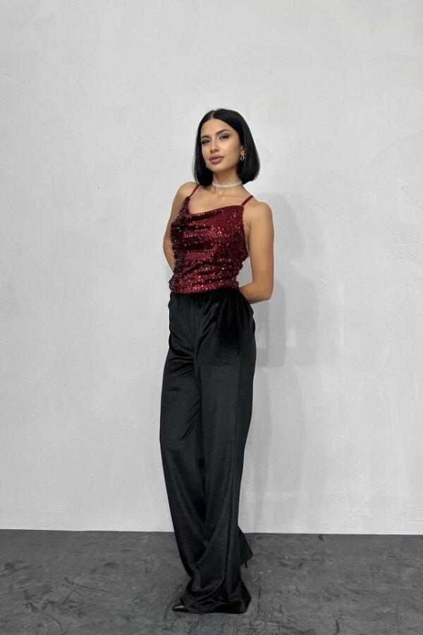 Bordo Askılı Degaje Bluz - 2