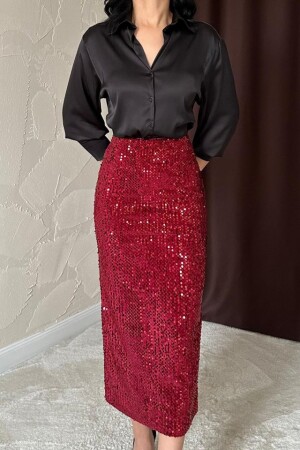 Bordo Pulpayetli Parlak Etek - 3