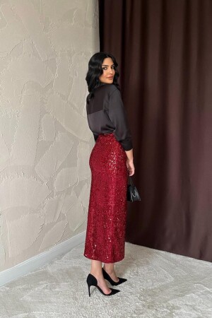 Bordo Pulpayetli Parlak Etek - 4