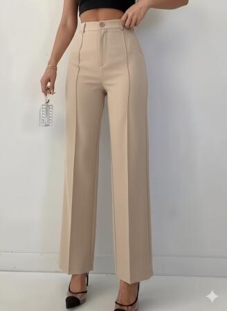 Bordo Renk Yüksek Bel Maskülen Kesim Kumaş Pantolon - 1