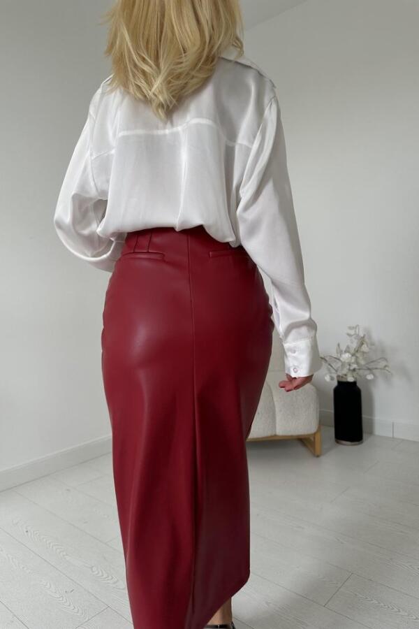 Bordo Yırtmaçlı Süs Patlı Etek - 2
